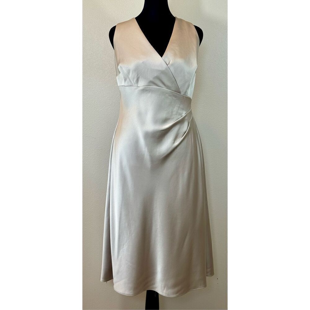 NWT Lauren Ralph Lauren Lined Sleeveless Satin Surplice Midi Dress Women's 6